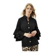 Elegante Zwarte Blouse met Gouden Knopen IN Front , Black , Dames