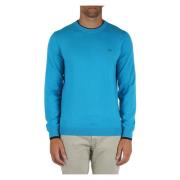 Merino Wol Katoen Trui Contrast Inzetstukken Sun68 , Blue , Heren