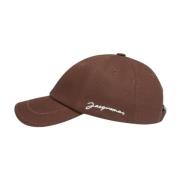 Klassieke Katoenen Pet met Geborduurd Logo Jacquemus , Brown , Dames