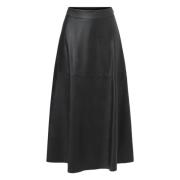 Midi Leren Effect Rok Pinko , Black , Dames