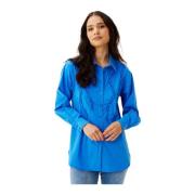 Royal Blue Shirt met Pofmouwen IN Front , Blue , Dames