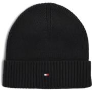 Zwarte Pima Katoen Vlag Beanie Tommy Hilfiger , Black , Heren