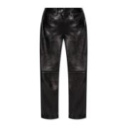 Leren broek met logo Versace , Black , Dames