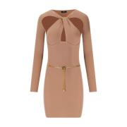 Nude Gebreide Jurk met Twist Hals Elisabetta Franchi , Beige , Dames