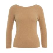 Angora Gebreide Crew Neck Trui Roberto Collina , Brown , Dames