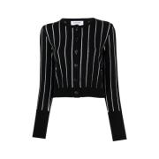 Pinstripe Jacquard Cropped Cashmere Cardigan Thom Browne , Black , Dam...