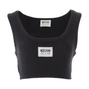 Geribbelde Crop Top met Logopatch Moschino , Black , Dames