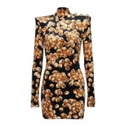 Korte fluwelen jurk met drukprint Balmain , Multicolor , Dames