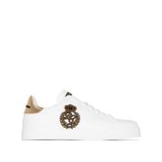 Witte Kalf Sneaker met Gouden Schild Dolce & Gabbana , White , Heren