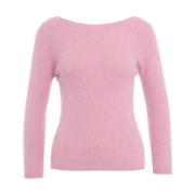 Angora Crew Neck Gebreide Trui Roberto Collina , Pink , Dames