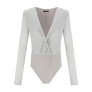 Zilver Lurex Bodysuit met Knoopdetail Elisabetta Franchi , Gray , Dame...