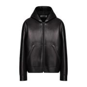 Zwarte Lamsvacht Leren Hoodie Jas Valentino Garavani , Black , Heren