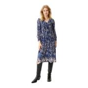 Blauwe 3/4 Mouw Jurk met V-Hals IN Front , Blue , Dames