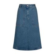 Indigo Blauwe Denim Midi Rok Maison Kitsuné , Blue , Dames