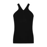 Geribbeld Zwart Tank Top met Rits Courrèges , Black , Dames