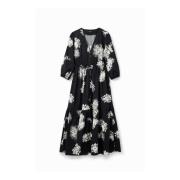 Zwart Print V-Hals Jurk Desigual , Black , Dames