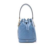 Ocean Blue Bucket Tas met FF Logo Fendi , Blue , Dames