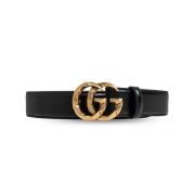 Zwarte Leren Riemen Gucci , Black , Heren