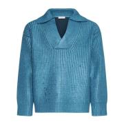 Blauwe Zijden Gebreide Trui Wrap V-Hals Valentino , Blue , Heren