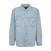 Lichtblauwe Denim Shirt met Logo Patch Carhartt Wip , Blue , Heren