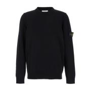 Zwarte Crewneck Sweater Logo Patch Stone Island , Black , Heren