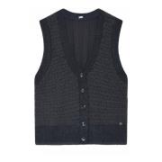 Gebreid vest met V-hals en knoopsluiting Gustav , Blue , Dames