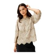 Ester Blouse met Geborduurde Details IN Front , Beige , Dames