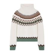 Intarsia Gebreide Rolhals Sweater Alanui , White , Dames