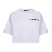 Wit T-shirt met gelamineerd logo Balmain , White , Dames