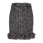 Zwarte Tweed Rok Leeuwdetail Balmain , Black , Dames