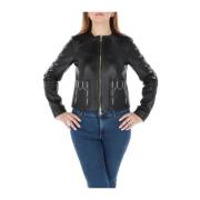 Zwarte Leren Rits Blazer Voorzakken Patrizia Pepe , Black , Dames