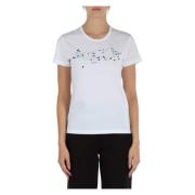 Katoenen Logo Geborduurd T-shirt Emporio Armani , White , Dames