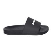 Zwarte Sandalen met Reliëf Logo Palm Angels , Black , Dames