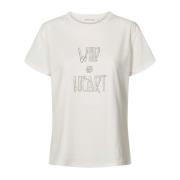 Ambla Top T-shirt met Slimme Print Rabens Saloner , White , Dames