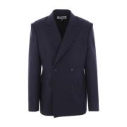 Blauwe Wol Double-Breasted Jas Loewe , Blue , Heren