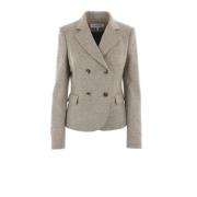 Dubbelbreasted wollen jas in grijs/beige Loewe , Beige , Dames