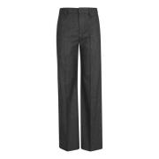 Luxe Grijze Wollen Flanellen Broek Brunello Cucinelli , Gray , Dames