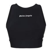 Zwarte Topkleding met Contrasterend Logo Palm Angels , Black , Dames