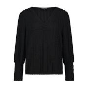 V-hals Top Lange Mouw Tramontana , Black , Dames