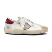 Wit en Bordeaux Leren Sneakers Philippe Model , White , Heren