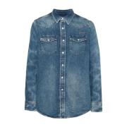 Geborduurd Logo Denim Overhemd Givenchy , Blue , Heren