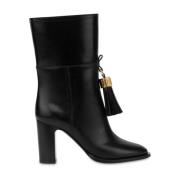 Zwarte Leren Kwastlaarzen Moschino , Black , Dames