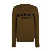 Intarsia-Knit Logo Sweater Balmain , Green , Heren