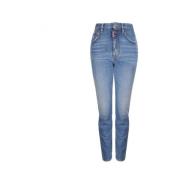 High Waist Straight Leg Jeans Dsquared2 , Blue , Dames