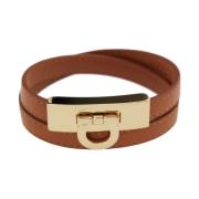 Bruin Dubbele Twist Armband met Gancini Salvatore Ferragamo , Brown , ...