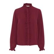 Frill Shirt met Puff Mouwen Cabernet Cream , Red , Dames