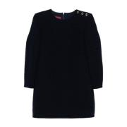 Navy Blue Wool Blend Bouclé Jurk Gucci , Blue , Dames