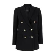 Zwarte Double Breasted Cady Blazer Plain Units , Black , Dames