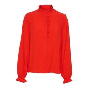 Flame Scarlet Blouse met Pofmouwen Cream , Red , Dames