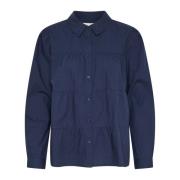 Navy Blazer Shirt met Ruches Cream , Blue , Dames